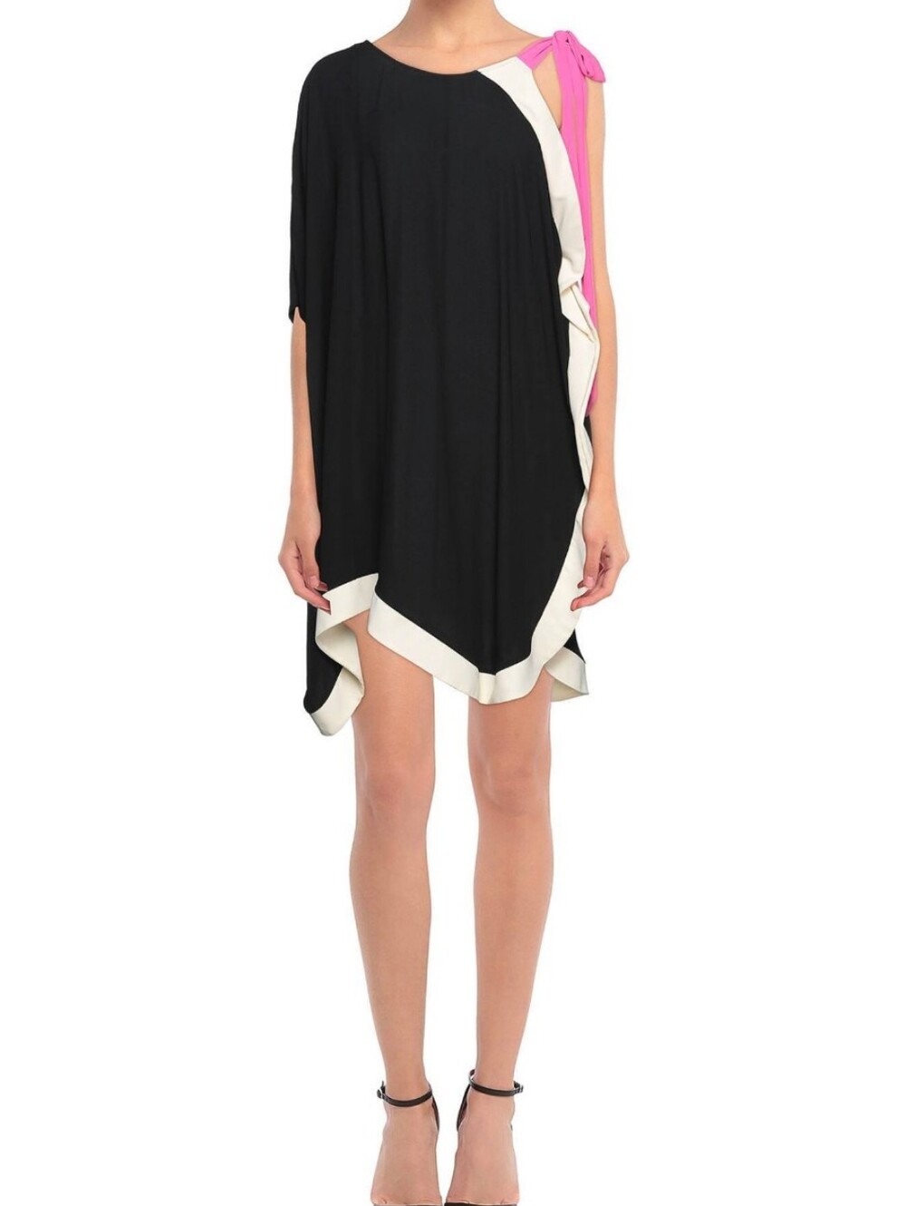 Suoli Women’s Black  Asymmetrical DRESS with Pink Bow